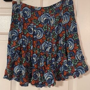 Zara Blue and Coral Floral Mini Skirt